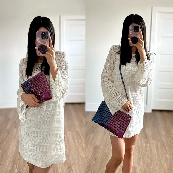 ✨CHRISTIAN LOUBOUTIN Loubiposh Patent Scarabe Spikes Chain Clutch Bag Rose Blue - Picture 2 of 16